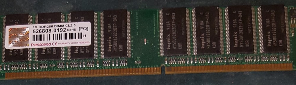 Transcend 1 Gb DDR 266 Mhz PC2100 DIMM CL2.5 puces Hynix – Neuf